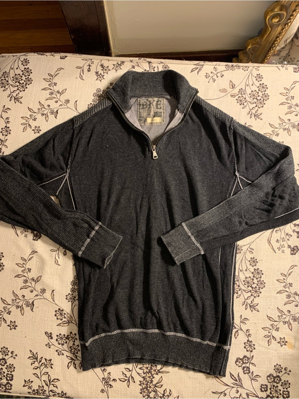 BKE Men's Charcoal Zip-Neck Sweater